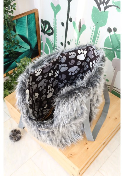 Gri Peluş Kırçıl Pet Taşıma Çantası modelleri
