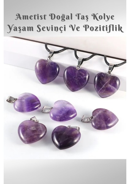 Kalp Ametist Doğal Taş Kolye ( Güçlü Bir Şifa Taşı )