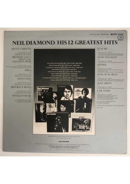 Neil Diamond His 12 Greatest Hits Lp Plak (Orjinal 1974 Alman Baskı)