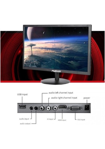 AV-M22A 22" LED Monitör USB / HDMI / VGA Dahili Hoparlör
