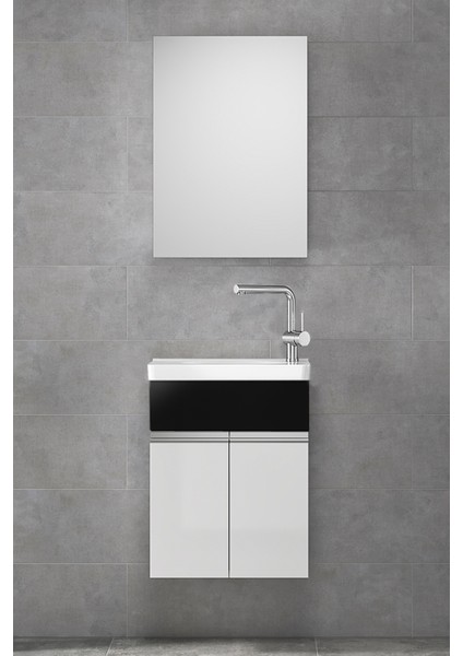 Miniço-SB-Ebeveyn 45 cm x 28 cm Ayna Dolaplı Lüx Lavabolu Banyo Dolabı