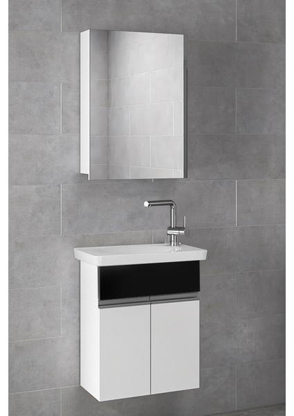 Miniço-SB-Ebeveyn 45 cm x 28 cm Ayna Dolaplı Lüx Lavabolu Banyo Dolabı