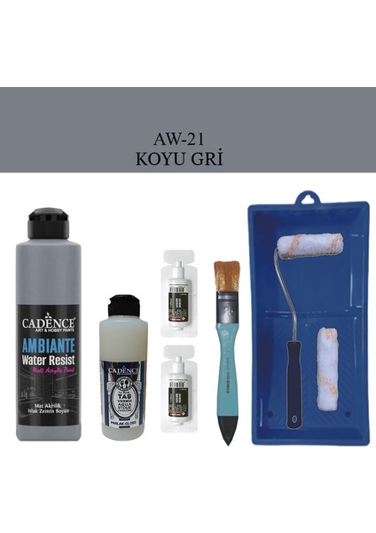 Fayans Tezgah B - Ambiente Islak Zemin Aw - 21 Koyu gr i 250 ml Katalizör 20 gr Taş Vernik 120 Saten Rulo Set