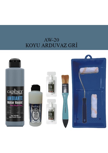 Fayans Tezgah B - Ambiente Islak Zemin Aw - 20 Koyu Arduvaz gr i 250 ml Katalizör 20 gr Taş Vernik Mat 120 Saten Rulo Set