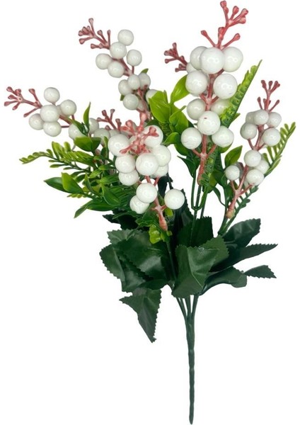 Yapay Çiçek Kokina Demet Beyaz K51 Yılbaşı Çiçeği Christmas White Berry