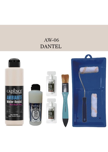 Fayans Tezgah B - Ambiente Islak Zemin Aw - 06 Dantel 250 ml Katalizör 20 gr Taş Vernik Mat 120 Saten Rulo Set