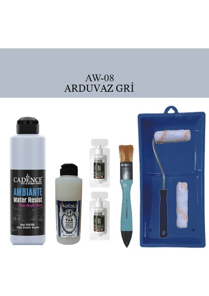 Fayans Tezgah B - Ambiente Islak Zemin Aw - 08 Arduvaz gr i 250 ml Katalizör 20 gr Taş Vernik Mat 120 Saten Rulo Set