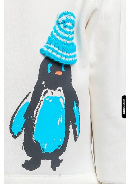 %100 Pamuklu Penguen Baskılı Uzun Kollu Kız Çocuk Bisklet Yakalı Sweatshirt 1-5 Yaş 875