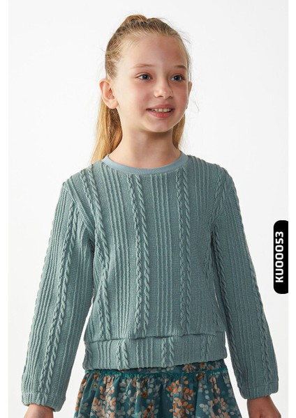 Kız Çocuk Saç Örgüllü Kazak 4-8 Yaş 35507