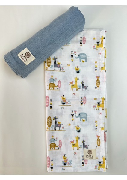 Mayu Baby Collection 2 Adet Tek Katlı Müslin Çok Amaçlı Örtü, Bebek Battaniyesi, 80X100 Ebadında