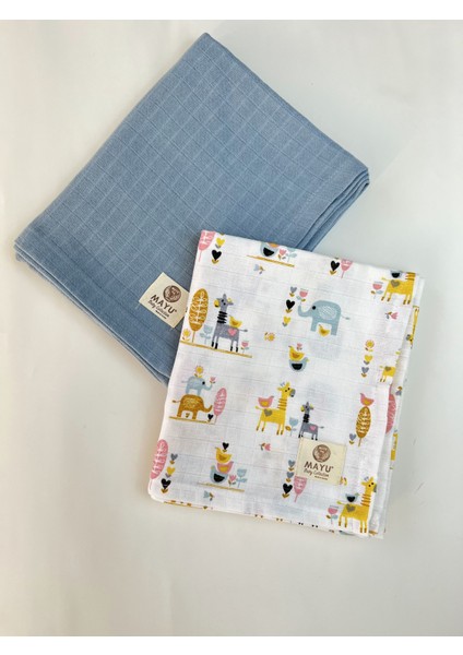 Mayu Baby Collection 2 Adet Tek Katlı Müslin Çok Amaçlı Örtü, Bebek Battaniyesi, 80X100 Ebadında