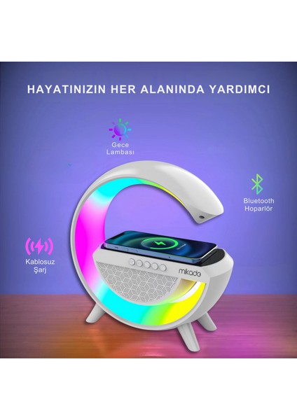 MD-G111 Rgb Işıklı Kablosuz Şarj Bluetooth Hoparlör Speaker 15 Watt Beyz 1800MAH Bt/tf/usb Wireless