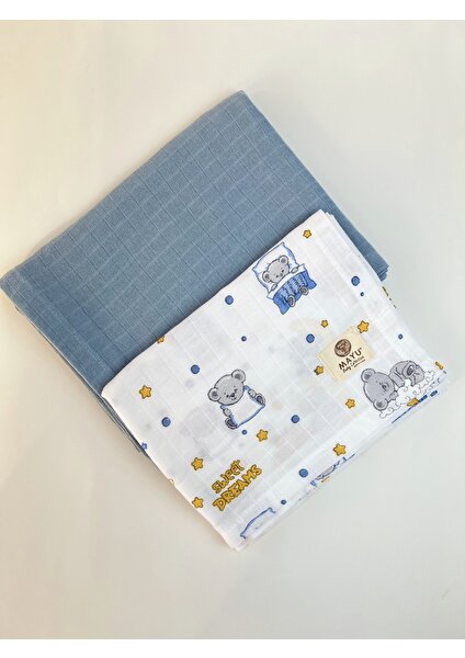 Mayu Baby Collection 2 Adet Tek Katlı Müslin Çok Amaçlı Örtü, Bebek Battaniyesi, 80X100 Ebadında