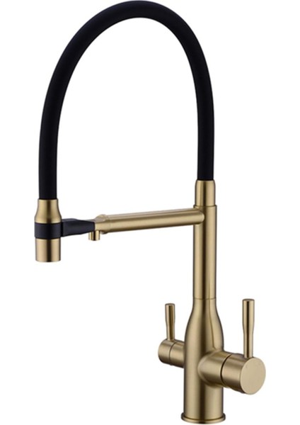 Mutfak Evye Bataryası Dual Flow Su Arıtma Çıkışlı Spiralli Fiskiyeli Mat Gold fiyatları