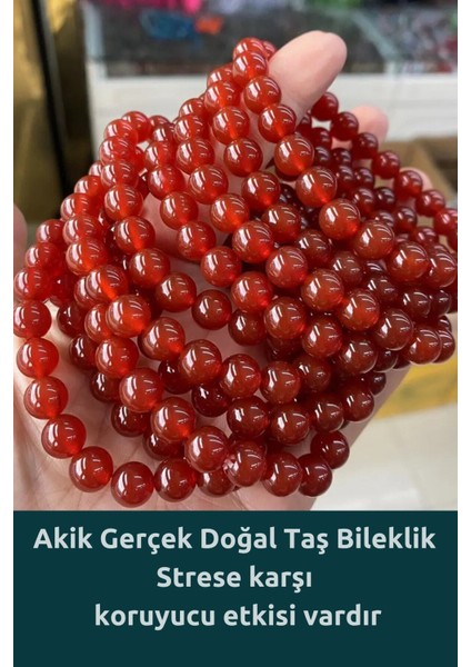 Sertifikalı Akik Doğal Taş Bileklik ( Strese Karşı Koruyucu Etkisi Vardır ) 8 mm