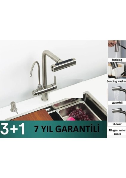 Mutfak Eviye Bataryası Arıtma Çıkışlı Sıvı Sabunluk Duş Şelale 4 Fonksiyon Nikel modelleri