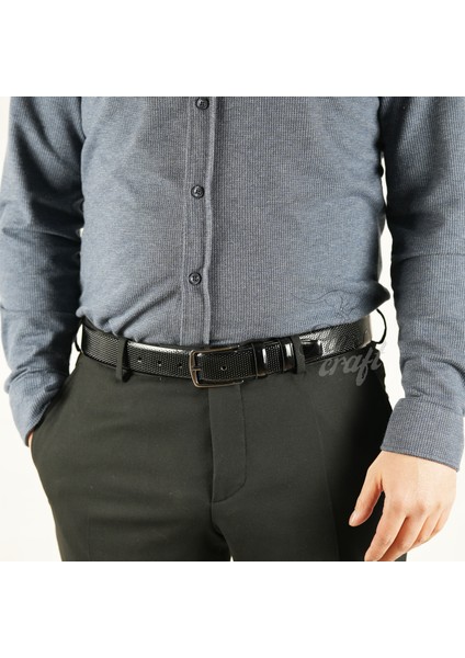 Hakiki Erkek Deri Kemer 3,5 cm Siyah Iğne Baskılı Klasik Kumaş Pantolon Kemeri modelleri