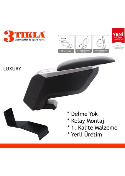 Lüks Set Fiat Linea 2009 Delmesiz Çelik Ayaklı Gri-Siyah Kolçak Kol Dayama, Direksiyon Kılıfı