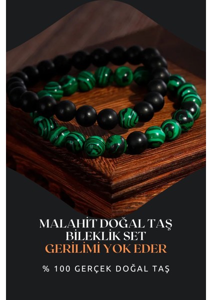 Sertifikalı Malakit Doğal Taş Bileklik Set 8 mm
