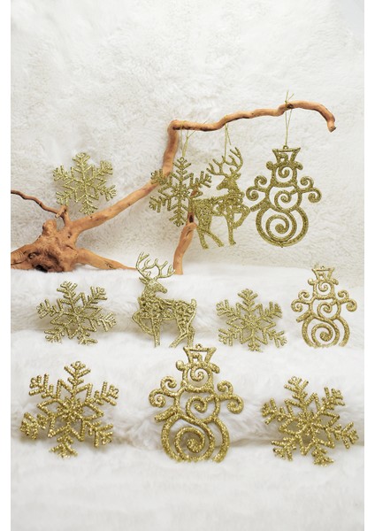 11'li Simli Süs Gold Yılbaşı Çam Ağacı Süsü 13cm