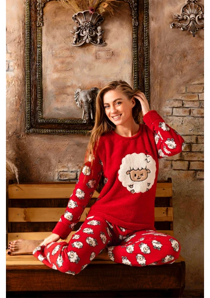 Kışlık Kadın Welsoft Polar Pijama Takımı - Yeni Yıl Pijaması