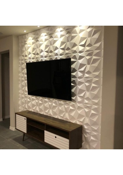 3D Kabartmalı Pvc Yeni Nesil Duvar Paneli Boyanabilir Yapışkanlı Elmas Model 50x50cm
