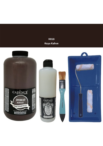 Mobilya Boyası - Multisurface H - 018 Koyu Kahve 2lt Ultimate Parlak Vernik 500 ml Saten Rulo Set