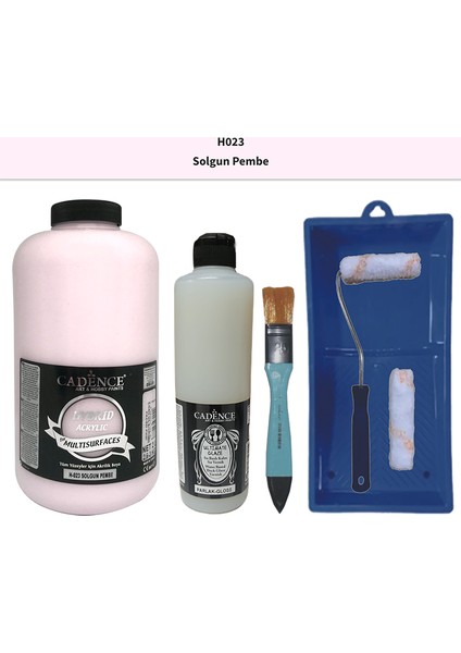 Mobilya Boyası - Multisurface H - 023 Solgun Pembe 2lt Ultimate Parlak Vernik 500 ml Saten Rulo Set