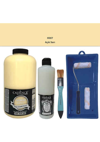 Mobilya Boyası - Multisurface H - 007 Açık Sarı 2lt Ultimate Parlak Vernik 500 ml Saten Rulo Set