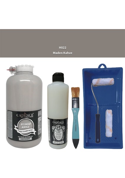 Mobilya Boyası - Multisurface H - 022 M Kahve 2lt Ultimate Parlak Vernik 500 ml Saten Rulo Set
