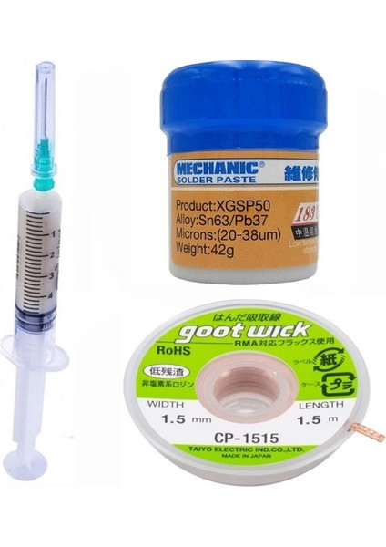 Krem Lehim Solder Paste 183°C Noclean SN63/PB37 42G Flux Lehim Toplama CP-1515 Lehim Emme Teli 1,5 mm