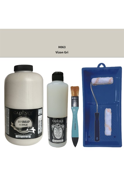 Mobilya Boyası - Multisurface H - 063 Vizon gr i 2lt Ultimate Parlak Vernik 500 ml Saten Rulo Set