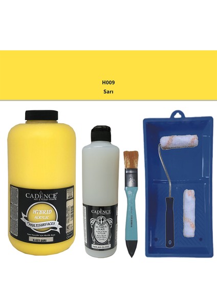 Mobilya Boyası - Multisurface H - 009 Sarı 2lt Ultimate Parlak Vernik 500 ml Saten Rulo Set