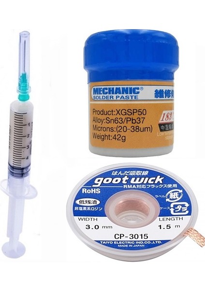 Mechanic Krem Lehim Solder Paste 183°C SN63/PB37 42G Flux Lehim Toplama CP-3015 Lehim Emme Teli 3 mm