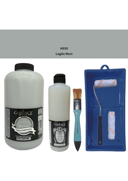 Mobilya Boyası - Multisurface H - 039 Lagun Mavi 2lt Ultimate Parlak Vernik 500 ml Saten Rulo Set