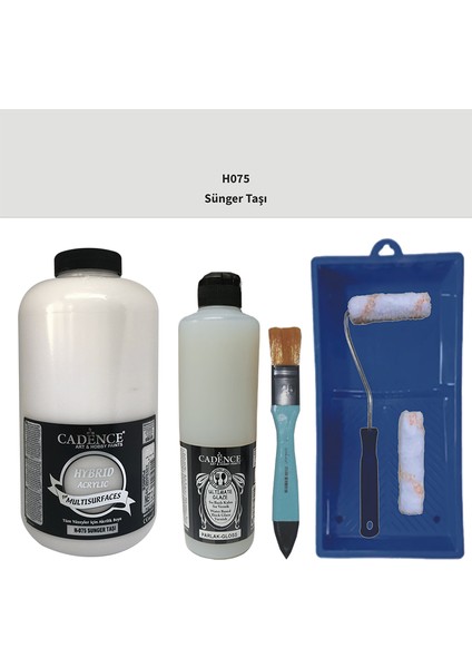 Mobilya Boyası - Multisurface H - 075 Sünger Taşı 2lt Ultimate Parlak Vernik 500 ml Saten Rulo Set