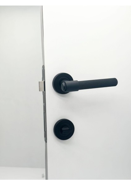 Punch Mat Siyah Rozetli Wc Banyo Kapı Kolu 1 Takım