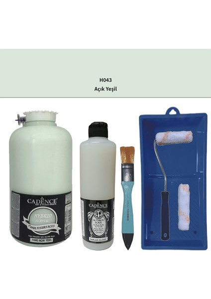 Mobilya Boyası - Multisurface H - 043 Açık Yeşil 2lt Ultimate Parlak Vernik 500 ml Saten Rulo Set