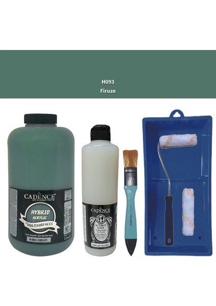 Mobilya Boyası - Multisurface H - 093 Firuze 2lt Ultimate Parlak Vernik 500 ml Saten Rulo Set