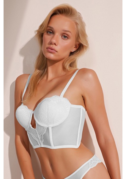 Beyaz Dolgulu Korseli Büstiyer Dantel Sütyen MEAW24SS0043