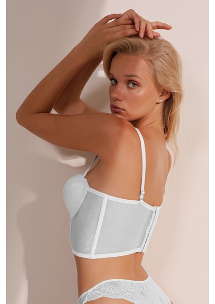 Beyaz Dolgulu Korseli Büstiyer Dantel Sütyen MEAW24SS0043 fiyatları