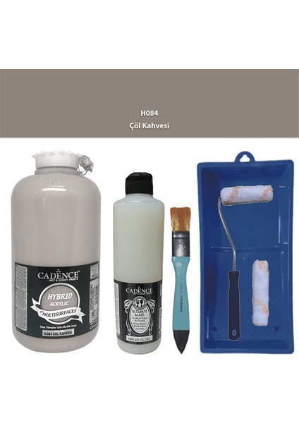 Mobilya Boyası - Multisurface H - 084 Çöl Kahvesi 2lt Ultimate Parlak Vernik 500 ml Saten Rulo Set