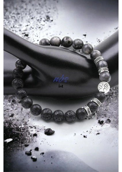 Doğal Taş (Labradorit , Lav ) Unisex Bileklik ( Hayat Ağacı ) 8 mm 520FL777NBS fiyatları