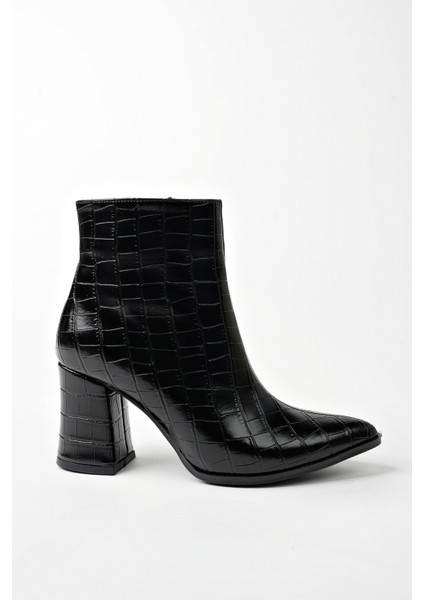 Legend Model Siyah Kroko Sivri Burun Kalın Topuklu Yandan Fermuarlı Kadın Bot fırsatları