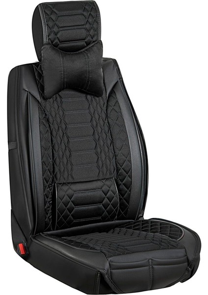 Fiat Linea Uyumlu Yarı Deri Oto Koltuk Kılıfı Ön-Arka Set Venüs Seri Siyah