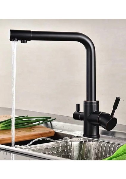 Arıtmalı Mutfak Bataryası Komple Mat Siyah Arıtıcılı Musluk Premium Tasarım