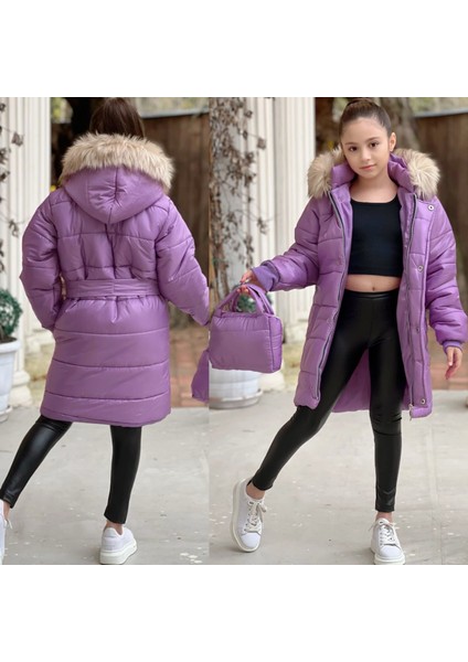 Uzun Butik Kids Su Geçirmez Kız Çocuk Şişme Mont ve Çanta