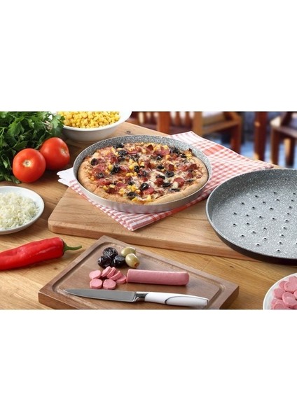 Granit Kaplamalı Delikli Pizza Tava 32 cm