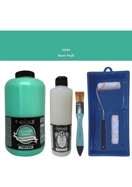 Mobilya Boyası - Multisurface H - 044 N yeşil 2lt Ultimate Parlak Vernik 500 ml Saten Rulo Set