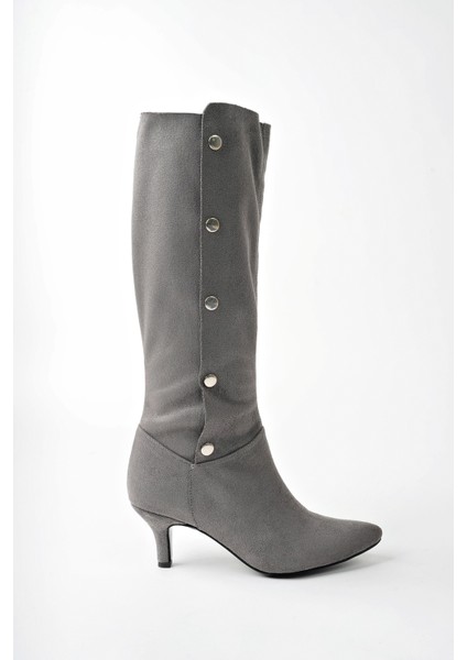 Secret Model Gri Süet Sivri Burun Ince Topuklu Çıt Çıtlı Kadın Çizme indirimleri